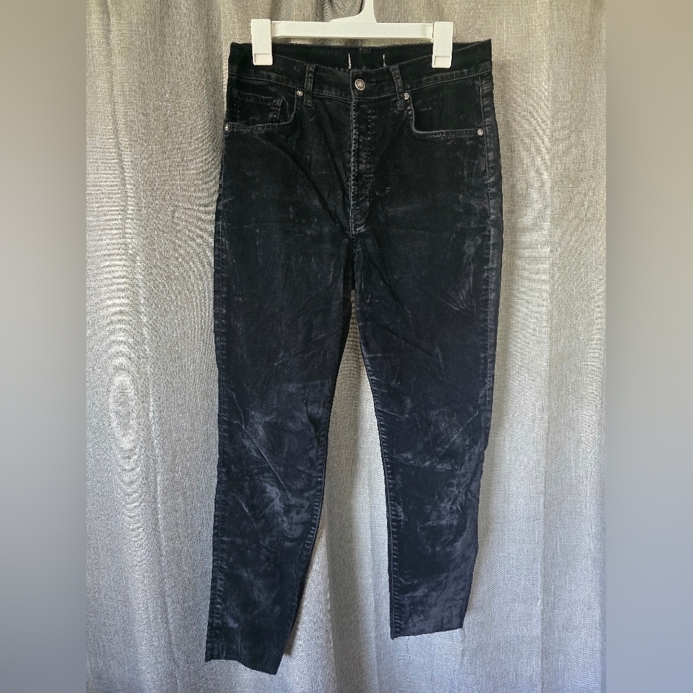 We The Free Stella Velvet Black High Waisted Straight Leg Pants 30x27 Raw Hem